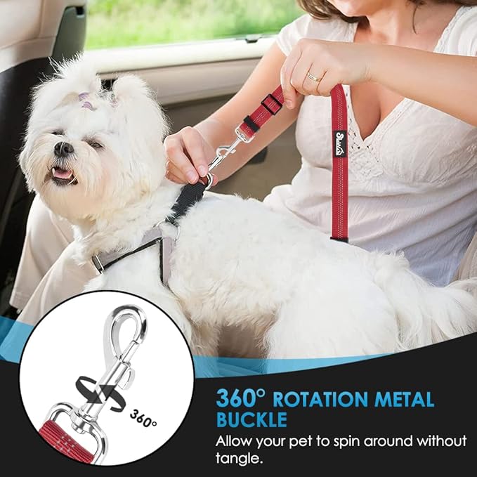 SlowTon Dog Seat Belt for Car, 2 Pack Dog Car Harness Seatbelt Adjustable with Elastic Bungee Buffer, 2 in 1 Pet Car Leash Headrest Restraint Dog Reflective Safety Tether (Red, Headrest+Clip)