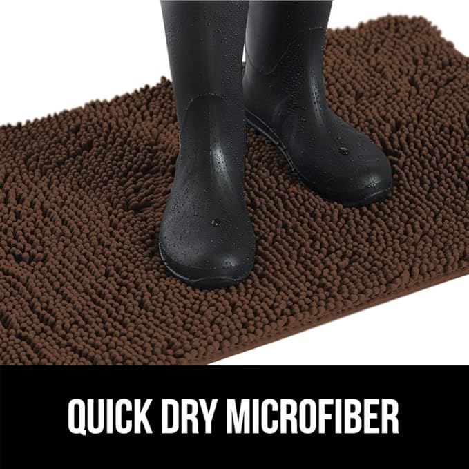 GORILLA GRIP SoakSTOPPER Dog Door Mat, 30x20 Machine Washable Rug Absorbent Doormat Captures Moisture Mud Dirt, Quick Dry Soft Chenille Entryway Rugs Indoor Entrance Mats for Dog Paws, Brown