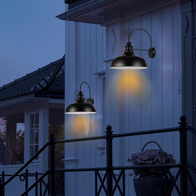 Barn Light Outdoor, 20 Inch Dome Exterior Light Fixture Outside for House, Farmhouse Outdoor Wall Mount Light in Black Finish for Porch, Entryway, Garage, Streetway, RZ014 BK