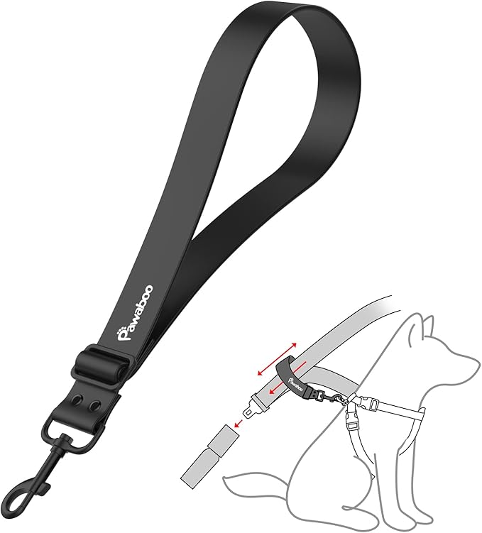 Pawaboo Dog Car Seatbelt, Universal Pet Safety Belt, Chew-Proof Dog Car Restraint with Adjustable Strap, Nylon Woven Belt & PVC Shell Dog Seatbelt Harness, Dog Leash with 360° Hook, 32 in, Black