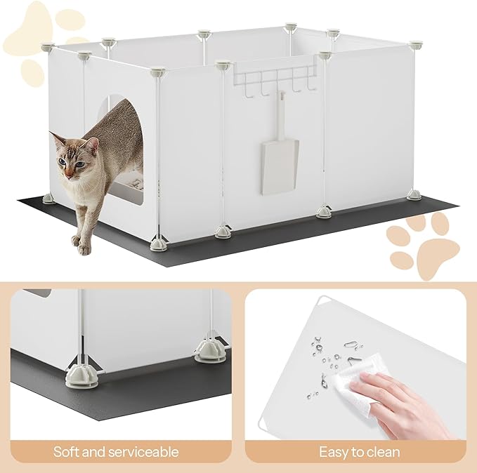 HOOBRO Cat Litter Box Enclosure with Large Oxford Mat, Extra Large Litter Box Shield with Row-Hook, 30.3" L x 18.5" W x 15.7" H, Compatible with Most Litter Boxes, White BW07PP03