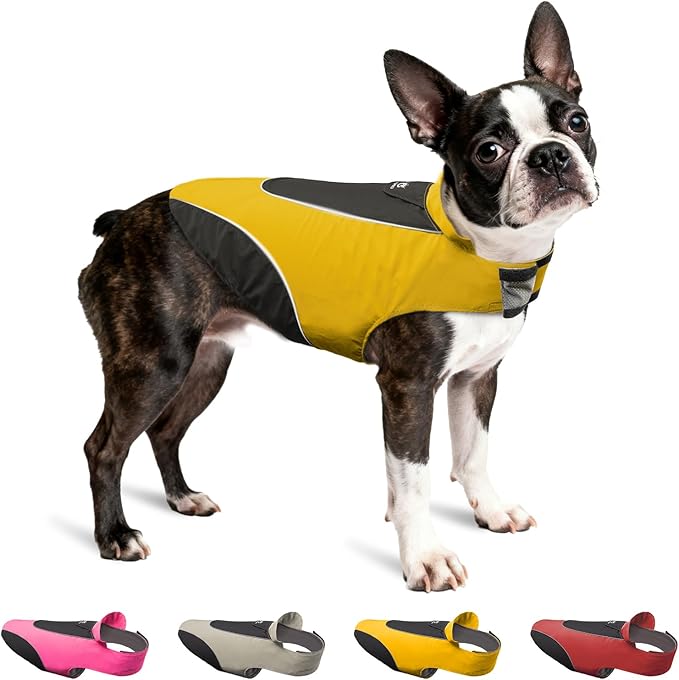 TSPRO Premium Dog Raincoat for Small/Medium Dogs, Waterproof Nylon, Reflective Strips, Easy-On Adjustable Hook & Loop Fastener, Leash Hole for Outdoor Walks (Yellow, M)