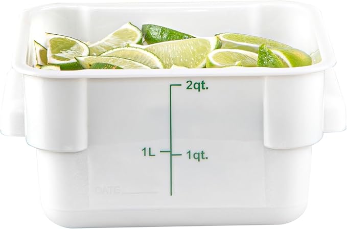 Restaurantware Food Storage Container 10 Pack of 2 qt Plastic Kitchen Storage Bin with Volume Markers Space-Efficient Design Dishwasher-Safe Polypropylene White