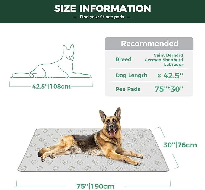 FXW Washable Pee Pads for Dogs, Puppy Pads with Super Absorbent, Specifically Designed for Potty Training, 30" x 70" Rectangle, Khaki, 1 Pack