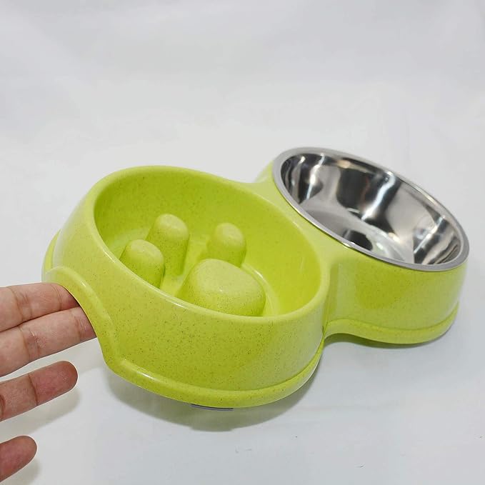 Dog Slow Eating & Drinking Bowl,Stainless Steel Interactive Slow Feed Dog Bowl for French Bulldog,Slow Down Eating Eco-Friendly pet Bowl for Frenchie (Green)
