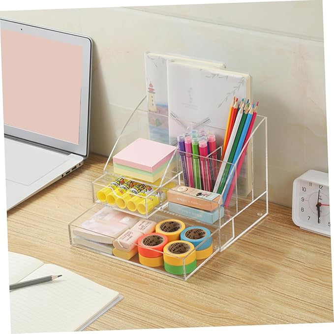 Ciieeo Acrylic Desk Organizer Drawer Multi-compartment Pen and Lipstick Holder for Home and Office Storage Box for Cosmetics and Accessories Birthday Mother Day