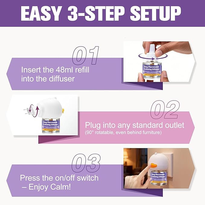 Dog Calming Pheromone Diffuser 6 in 1 Kit, Relieve Separation Anxiety, Stress Barking & Chewing,Dog Appeasing Pheromone Diffuser to Calm, 2 Plugs + 4 Refills (5)