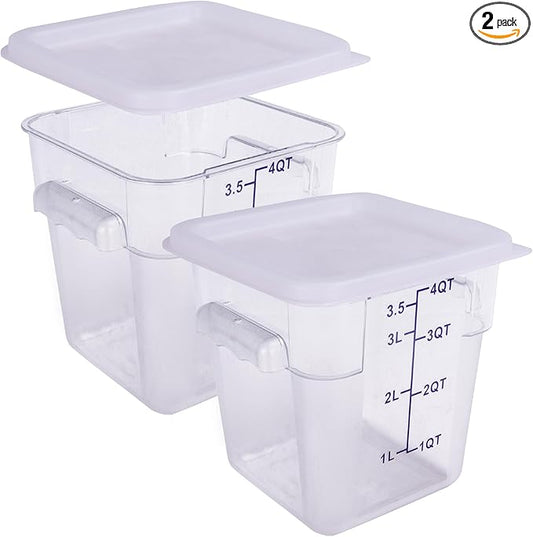 2 Pack RED Square Food Storage Container With Lid,Commercial Storage Box With Scale & Handle,Cake Making,Dough Marinating Meat,Kitchen Supplies (4 Quart)