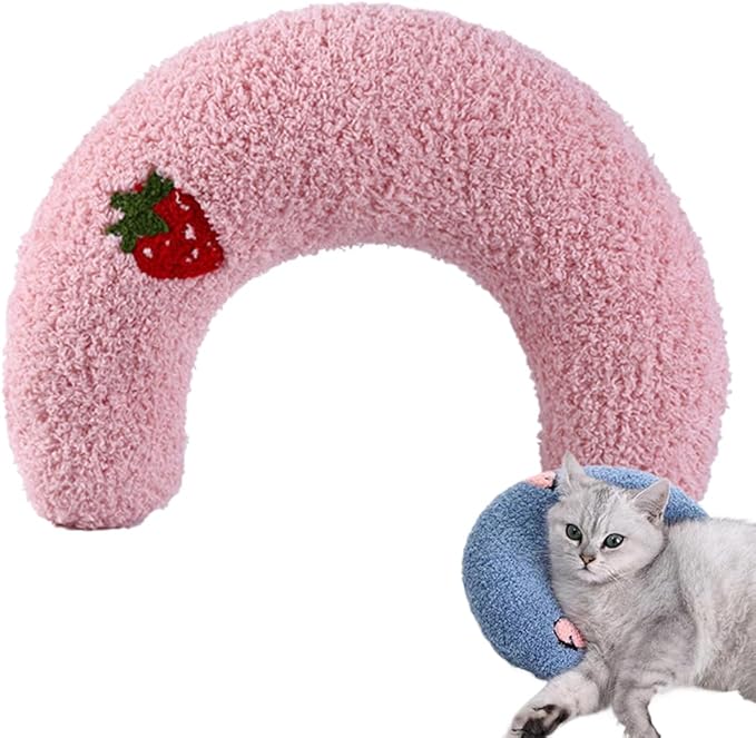 Soputry Calming Pillow for Dogs, U Shape Pet Neck Pillow, Ultra Soft Fluffy Pet Calming Toy for Joint Relief, Machine Washable, Pink, Small, Polyester, Acrylic, Sewn Construction