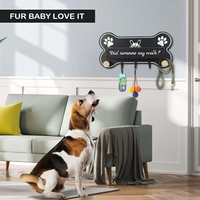 ProotorBone Shape Dog Leash Holder for wall Mount and Storage Organizer, 11.8'' x 5.9'' x 3.7 - Coat Rack with 5 Hooks Cute House Warming Gift for Dog Lovers,Door and Bedroom Decor.