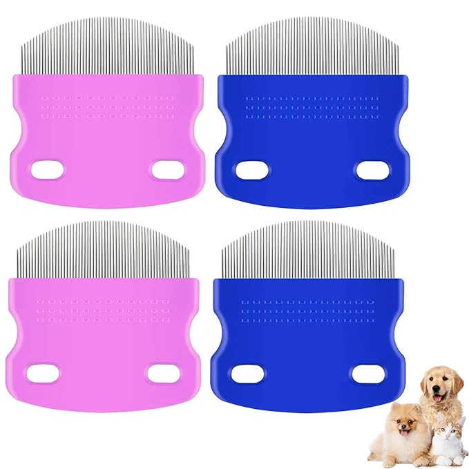 4 Pack Professional Eye Comb, Stainless Steel Pet Tear Stain Remover, Dog Cat Flea Lice Grooming Combs with Gentle Rounded Teeth, Eye Gunk Removal, Dematting Tool for Small, Medium & Large Pets