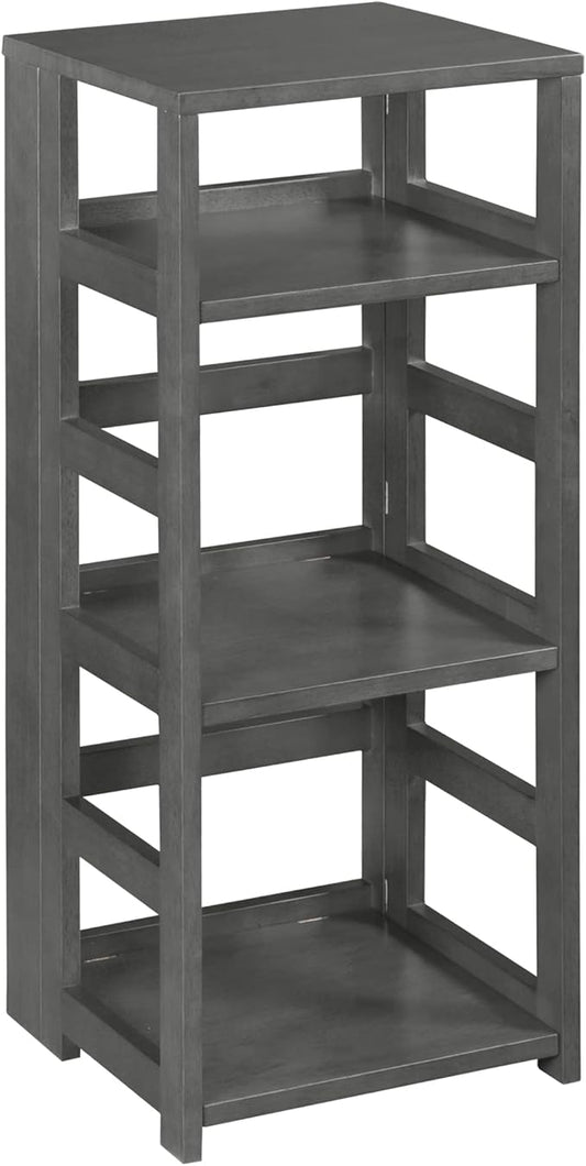 Niche Regency Flip Flop 34 Inch Folding 3-Shelf Square Bookcase, No Tools Assembly, Sturdy Solid Wood, Easy Setup, Space-Saving Bookshelf for Home, Office, Dorm, Living Room, Bedroom, Grey Finish
