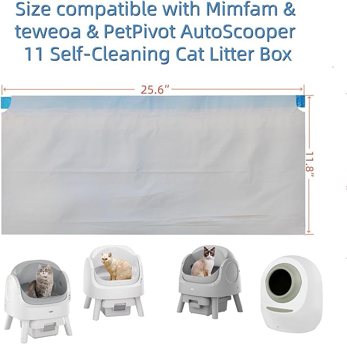 Cat Litter Box Liners for Automatic Self-Cleaning Litter Boxes, Heavy-Duty Tear-Resistant Leak-Proof Bags with Drawstring Closure, 25.6in×11.8in, FOXORU (80)