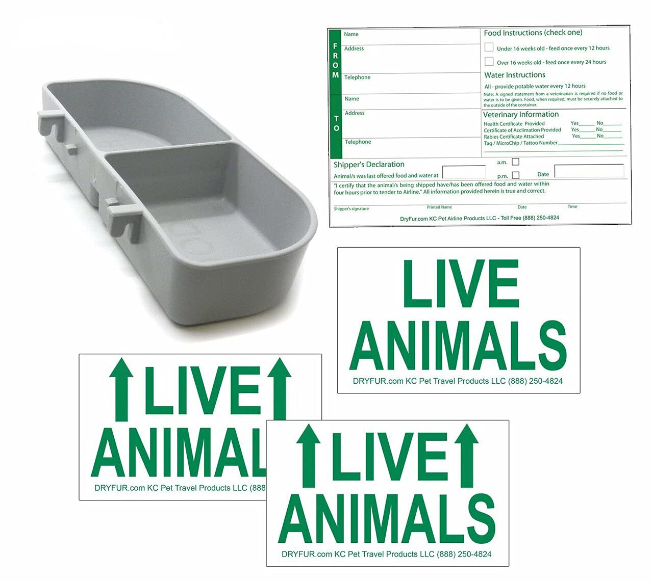 Kennel Travel Kit for Pets - Hook-On Dish & Live Animal Labels (Medium)