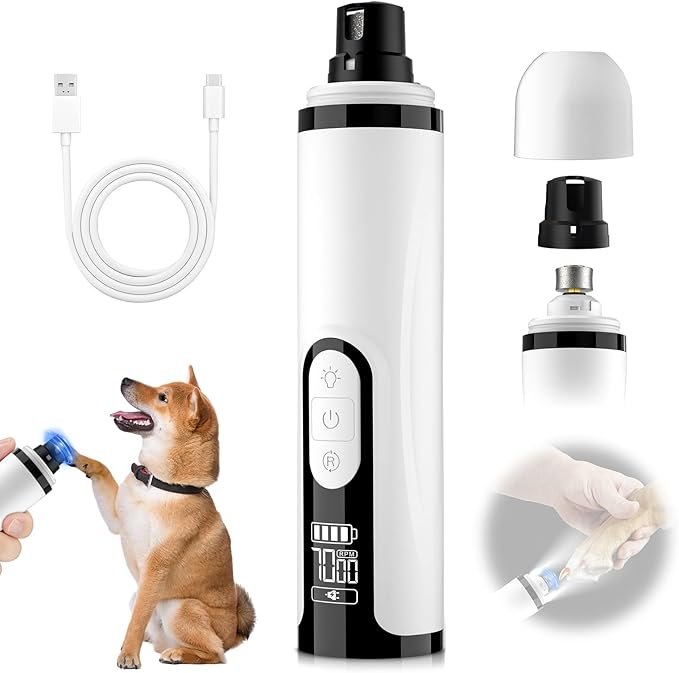 2026 Upgraded Nail Grinder,3-Speed Powerful Electric Pet Nail Trimmer,Rechargeable USB Charging/2 LED Light/Grinding Wheels/Pet Silent Cat Claw Nail Grooming Supplies for Small and Large Dogs and Cats