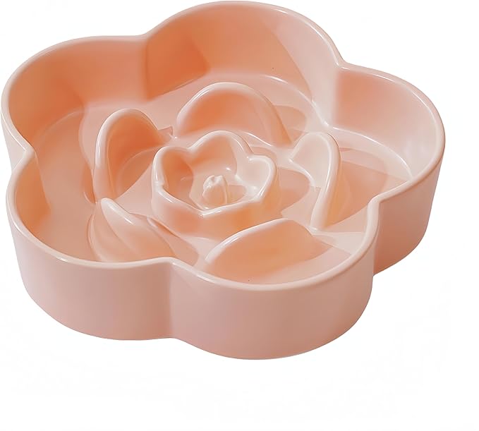 Slow Feeder Dog Bowls Ceramic, Slow Bowl, Slow Eating Healthy Design for Small Medium Size Dogs, Dog Dishes to Slow Down Eating,Anti Gulping (Light Pink, Medium)