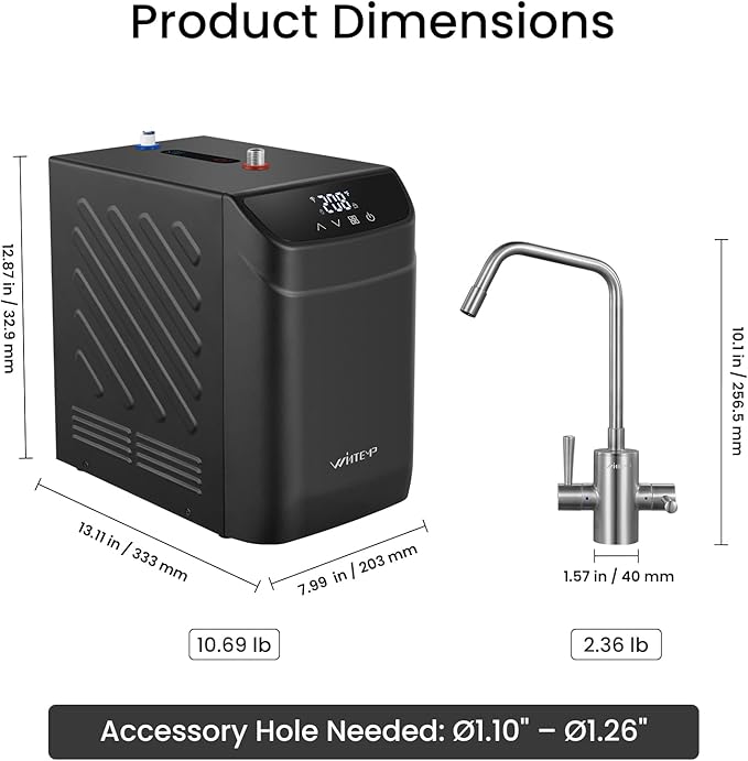Instant Hot Water Dispenser, 3.4-Quart Stainless Steel Tank with Hot & Cold Under-Sink Faucet, Precise 113–208℉ Temp & WiFi Smart Control, Energy-Efficient for Home & Office, B32CU-FHCA
