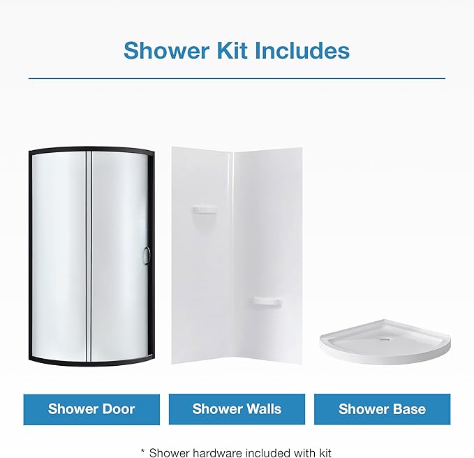 OVE Decors Breeze 34 in. Corner Shower Frosted Sliding Door with Base in Black