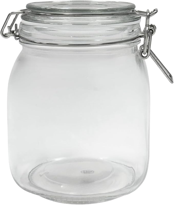 Airtight Glass Storage Jars with Clamp Lid – Food Storage Containers with Rubber Gasket Seal – Pantry & Kitchen Canisters for Dry Goods, Coffee, Sugar, Pasta – 0.4L to 4L Sizes (2, 34oz | 1L)