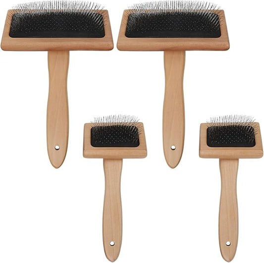 4 Pcs Pet Grooming Comb Set, Wooden Handle and Metal Bristles, Small and Large for Dogs and Cats, Hanging Loop for Storage, Effective Shedding Control