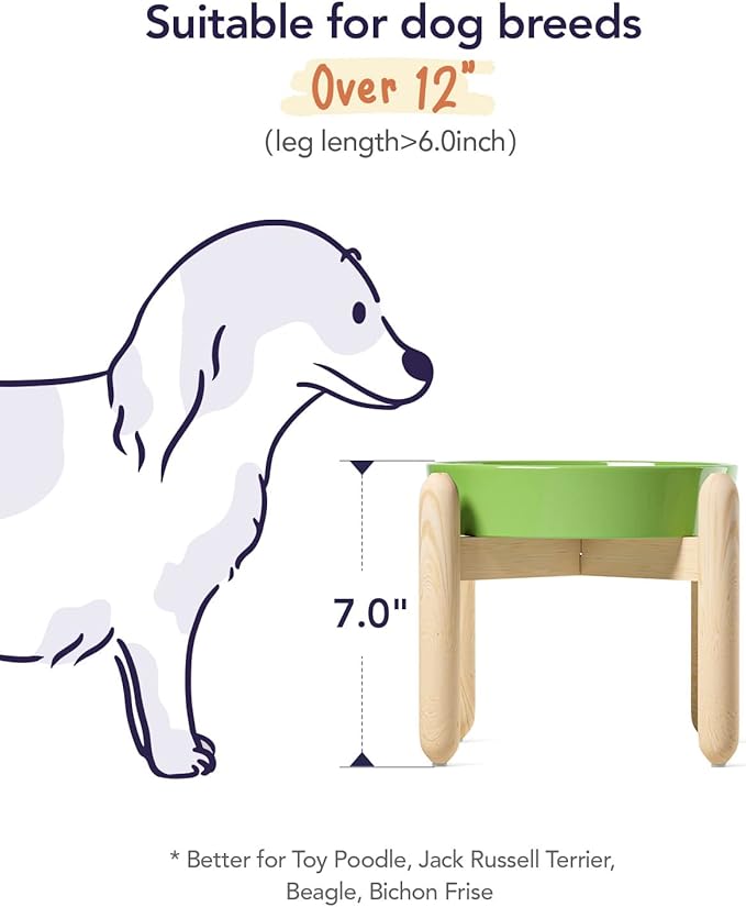 LE TAUCI Ceramic Slow Feeder Raised Dog Bowls with Wooden Stand, Puzzle Feeder, Elevated Dog Dishes to Slow Down Eating, 8 Inch Anti-Gulping Pet Feeding Dishes for Medium Dog