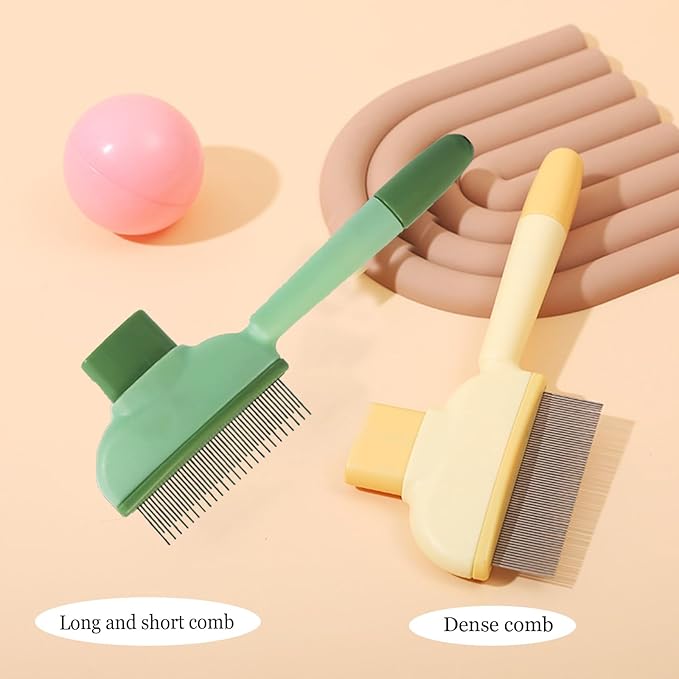 Pet Deshedding Comb with Long & Short Stainless Steel Teeth for Cats & Dogs - Effective Hair Removal & Shedding Control