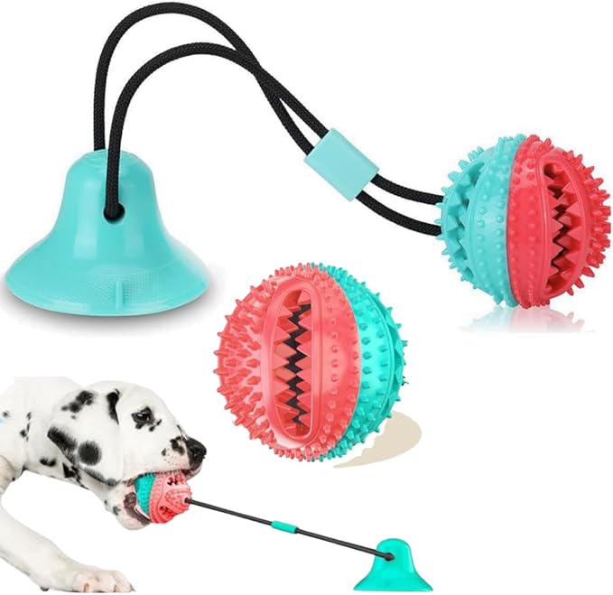 Interactive Dog Ball with Bell for Aggressive Chewers and Seperation Anxiety. Dog Toothbrush. Toy for Teething Puppys. Color May Vary