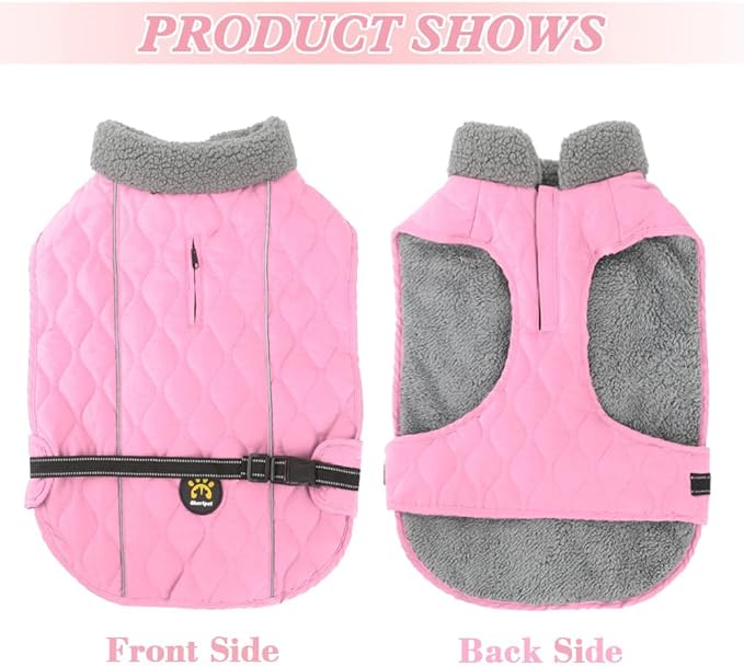 Dog Coats for Cold Weather, Fleece Lining Small/Medium/Large Dog Jackets for Winter, Reflective Adjustable Doggie Winter Clothes for X-Large Dogs, Pink XL
