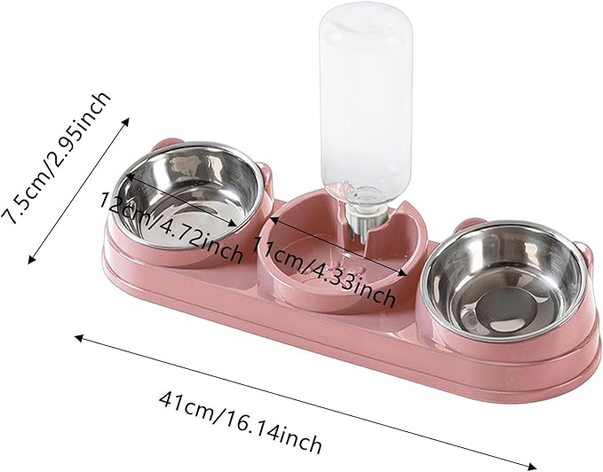 Elevated Cat Bowl Set, 15° Raised Cat Food and Water Bowl with Dispenser, Pet Dishes for Indoor Cats, Small Medium Dogs & Rabbit Feeding, Anti-Vomiting, Slow Feeder (Pink)