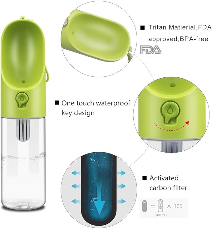 PETKIT Dog Water Bottle with Filter BPA Free, Leak Proof Dog Drinking Bowl, Food Grade Material, Lightweight Portable Pet Water Bottle for Walking, Hiking, Travel