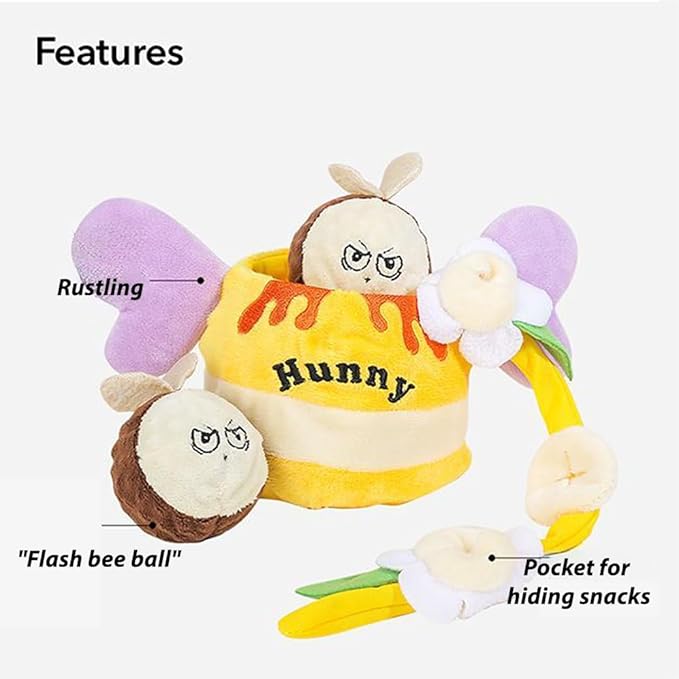Honey Jar Snuffle & Squeaky Toy Set for Dogs – Interactive Foraging Puzzle with Treat Mat, Squeaky Bee & Chew Rope, Multi-Sensory Mental Enrichment Game for Small Medium Pets