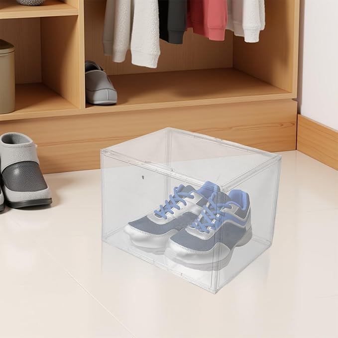 IMIKEYA Acrylic Shoe Box Organizer, Extra Large 45x33x33cm Stackable Sneaker Storage Container with Side Opening for Boot Display and Closet Organization