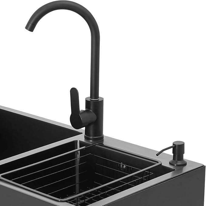 32-Inch Utility Sink Cabinet with 360° Swivel Hot/Cold Faucet, Laundry Sink with Cabinets and Stainless Steel Double Sinks, Freestanding Cabinet with Sink for Laundry&Utility Room, Kitchen, Bathroom