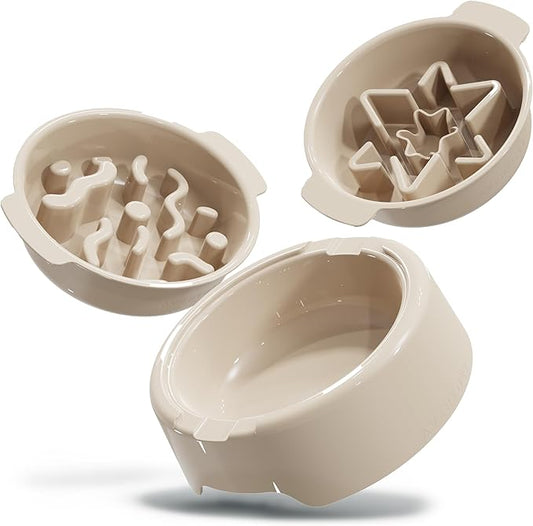 AVERYDAY 3 Pack Slow Feeder Dog Bowl Set, Weighted Changeable Maze Insert Bowls, Anti-Slip Puzzle Feeding Bowl for Wet Dry & Raw Dog Food, Slow Eating Deep Pet Food Dish for Medium & Large Breeds