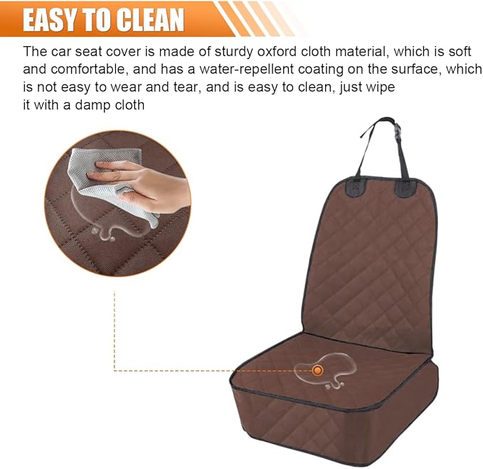 Dog Car Seat Cover, Waterproof & Scratch Proof Car Seat Protector with Side Flaps, Nonslip Front Car Seat Covers with Safety Belt, Universal Dog Mat for Cars, SUVs, Trucks (Coffee)