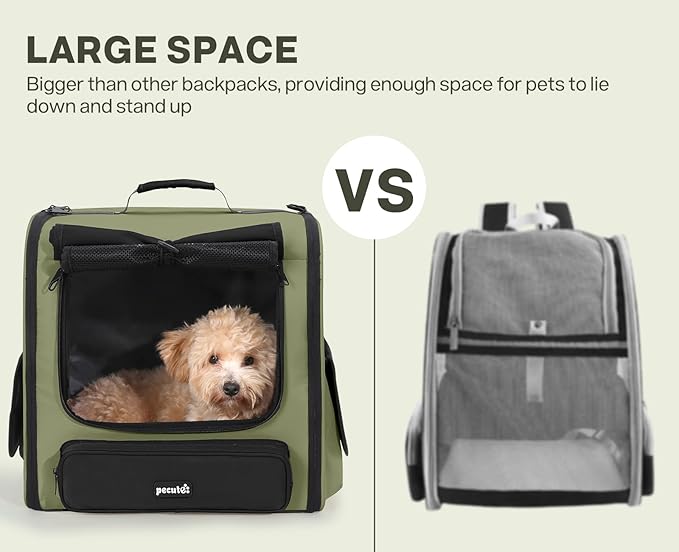 Pecute Cat Carrier Backpack Pet Carrier Backpack Widen Large Space, Stable Pet Backpack for Cat Small Dog, Ventilated Pet Backpack Miniature Dachshund Bag Suitable for Hiking, Camping Dark Green