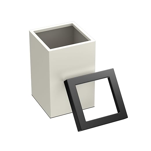 Gatco Small Bathroom Trash Can with Lid, Square 3 Gallon Stainless Steel Wastebasket, Under Sink, Matte Pearl and Matte Black, for Bathroom, Bedroom, Office (1935MX)