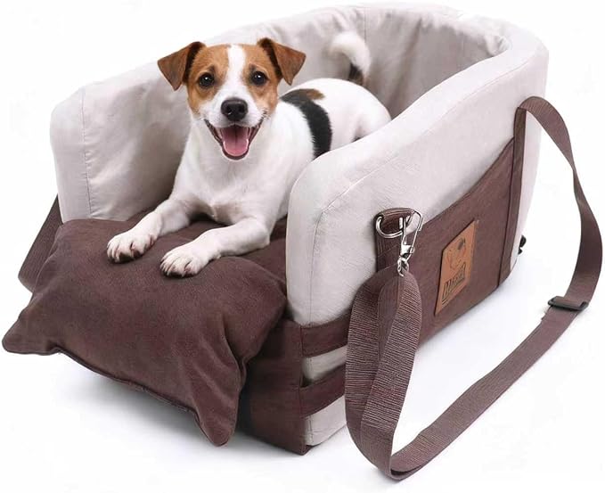 JZXOIVA Console Dog Car Seat & Travel Bed for Small/Medium Dogs, Booster Dog Car Seat with Safety Tether, Non-Slip Base, Washable Cover, Front or Back Seat Pet Carrier Bed, Black