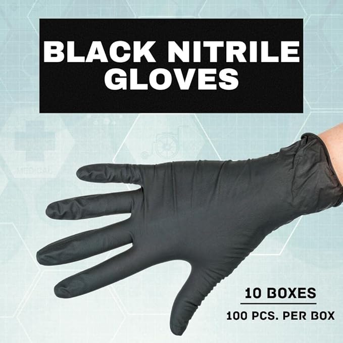 PackagingSuppliesByMail PSBM Industrial Nitrile Extra Thick Disposable Gloves, Black, Textured Fingertips