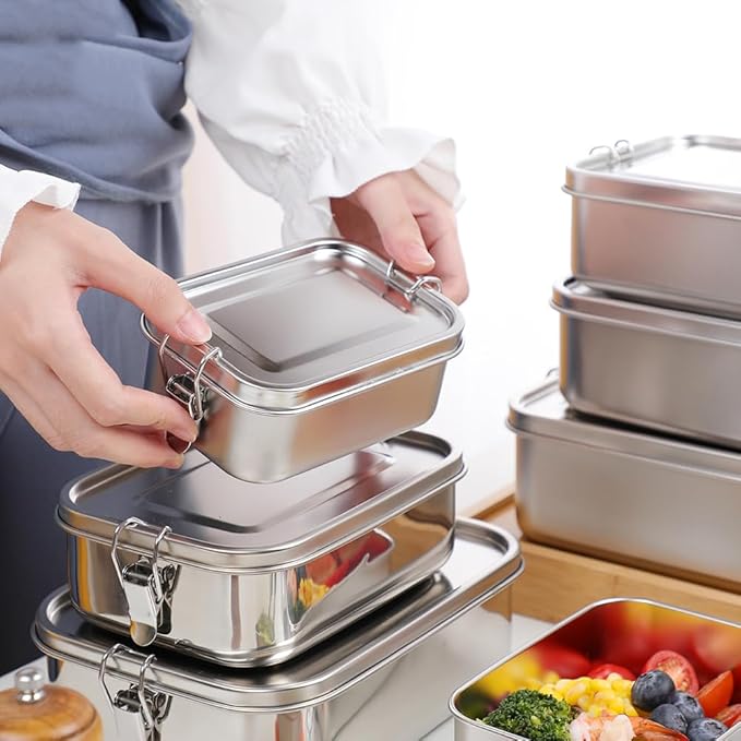 3-Pack 1200ml (40.6 oz) Stainless Steel Bento Lunch Box Containers with Lids - Waterproof Metal Food Storage - Snack Prep Trays and Tiffin Carriers