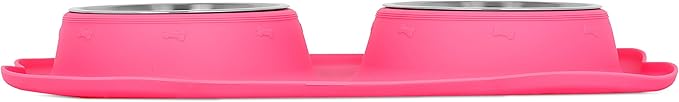 Internet's Best Bone Dog Bowl Set | Double Stainless Steel Pet Food Large Water Bowls | No Spill Silicone Stand | Large Medium Breeds | Pink