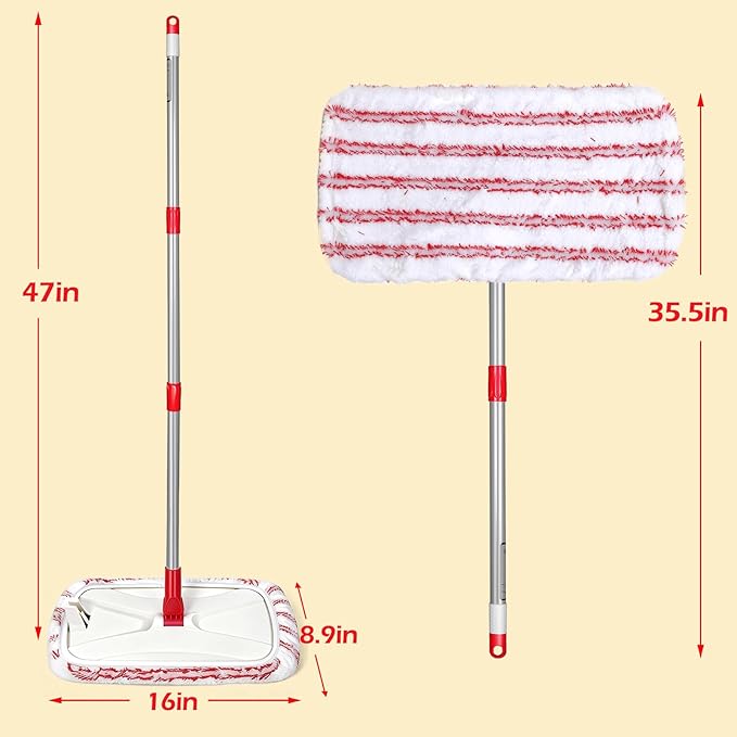 Microfiber Dust Mop for Floor Cleaning with 5 Reusable 16*9 inch Mop Pads, Wet and Dry Mop, Captures Pet Hair and Dust, Suitable for Vinyl, Wood, Tile, Laminate Flooring