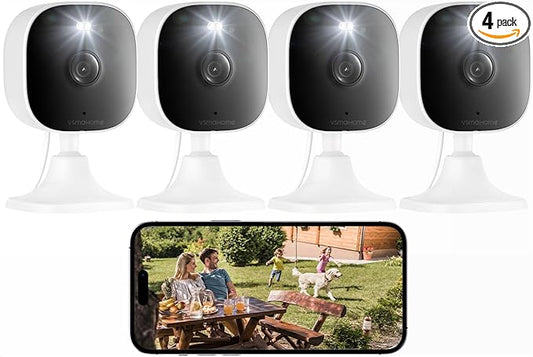 4MP Indoor Cameras for Home Security, Outdoor Security Camera Indoor, 2.4g/5g Cameras for House/Pet/baby, Wired, Plug and Play, Color Night Vision, Support 128G Card Storage (Not Included), 4PCS
