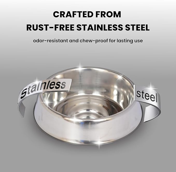 Iconic Pet Stainless Steel Non Skid Pet Bowl for Dog or Cat with Raised Rim Dishwasher Safe Pet Food and Water Bowl in Varying Sizes (8 Oz)