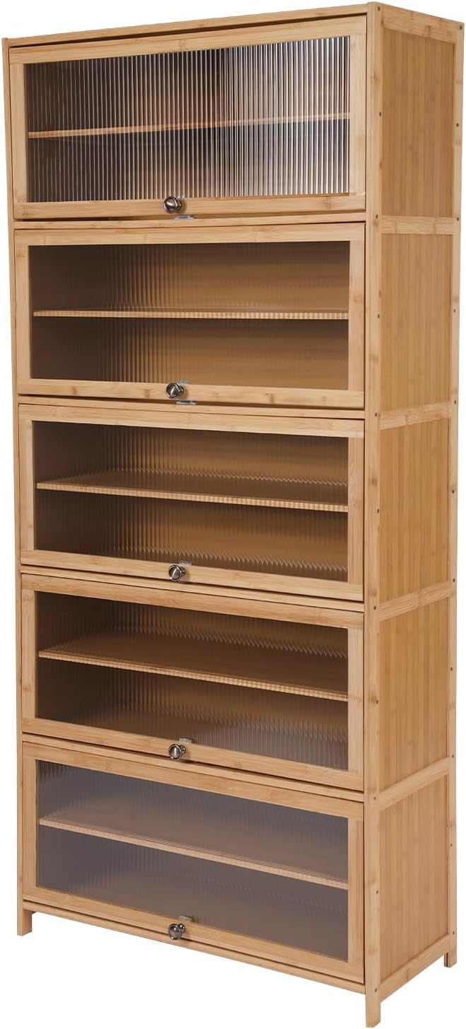 10 Tiers Shoe Rack, Bamboo Shoe Cabinet with Flip Doors Freestanding Shoe Shelf Storage Organizer for Closet, 40-45 Pairs Large Capacity Shoe Storage Cabinet for Closet, Hallway (Brown)