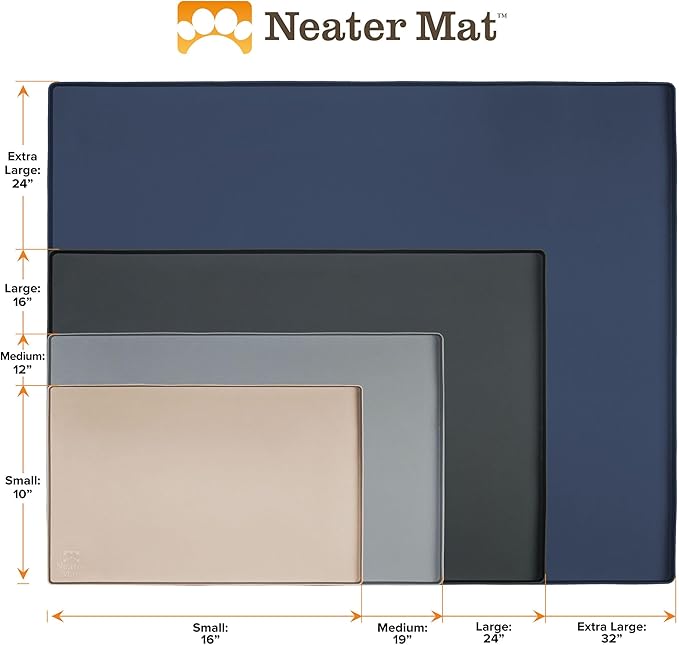 Neater Pet Brands Neater Mat Pet Mats for Food and Water, Cat & Dog Bowl Mat Waterproof Silicone, Feeding Tray, Dog Food Mats for Floors, Placemat w/Raised Edge for Under Bowls, 16” x 10”, Grey