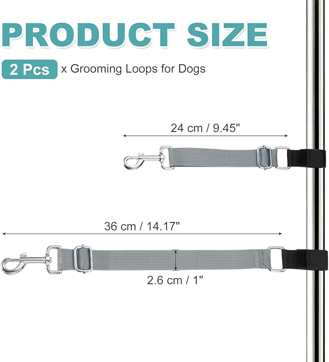 Dog Grooming Loop, Dog Grooming Harness Table Arm Accessories Adjustable Secure and Stable Extender Bathing Restraint Leashes (Gray, 2 Pcs), for Pet Bathing
