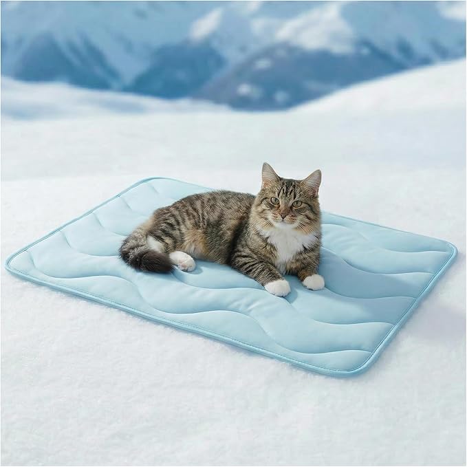 Dog Cooling Mat for Medium Dogs, 30"x20" Breathable Self Cooling Crate Mat for Dogs & Cats, QMAX>0.5 Portable Washable Pet Cooling Mat for Dog Bed, Thickened Cool Fiber Indoor/Outdoor Summer,Blue