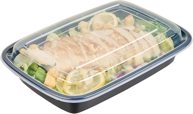 Restaurantware Asporto Microwavable To-Go Container - BPA Free PP Rectangular Take Out Food Container with Clear Plastic Lid - Catering & take out - 28 oz - Black - Plastic - Disposable - 100ct Box