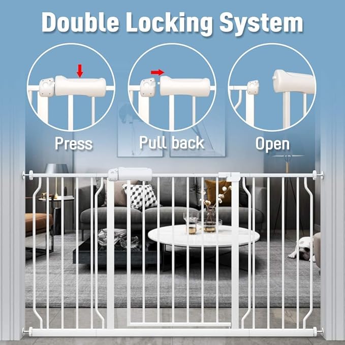 ALLAIBB Extra Wide Pressure Mount Baby Gate Auto Close White Metal Child Dog Pet Safety Gates with Walk Through for Stairs,Doorways,Kitchen and Living Room (52.76-62.2"/134-158cm)